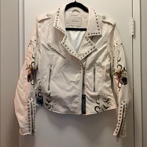 BLANKNYC Embroidered white leather jacket